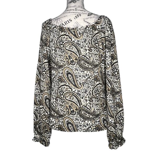 Michael Michael Kors (M) Paisley Print V-Neck Rouched Chest Puff Sleeve Blouse - Picture 5 of 12